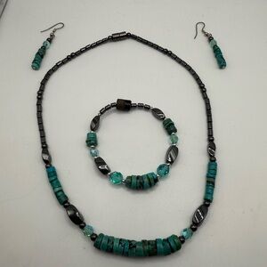 Boho Turquoise & Hematite Magnetic Beaded Jewelry Set –